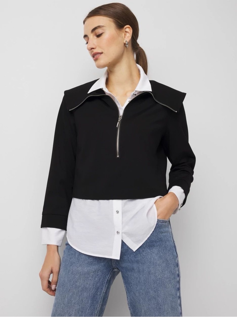 White House Black Market WHBM Ponte Jacket + Shirt Layered Top Small